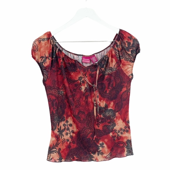 Xhilaration Tops Vintage Y2k Grunge Red Mesh Shirt Sz M Poshmark